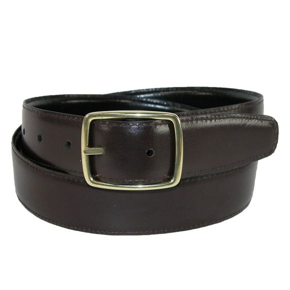 Aquarius Men's Reversible Leather Belt with Gold Center Bar Buckle - Picture 2 of 6